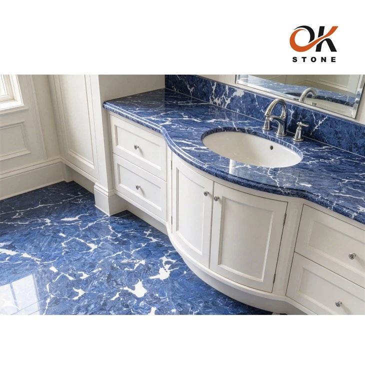 Calacatta Blue Quartz With Grey Veins Vanity Top high quality